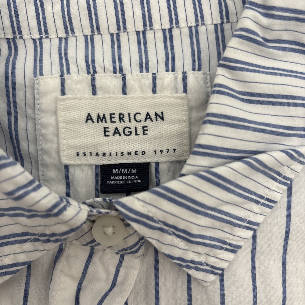 AE Mixed Stripe Oversized Oxford Button Down Shirt Womens M Colorblock Preppy - Picture 2 of 6